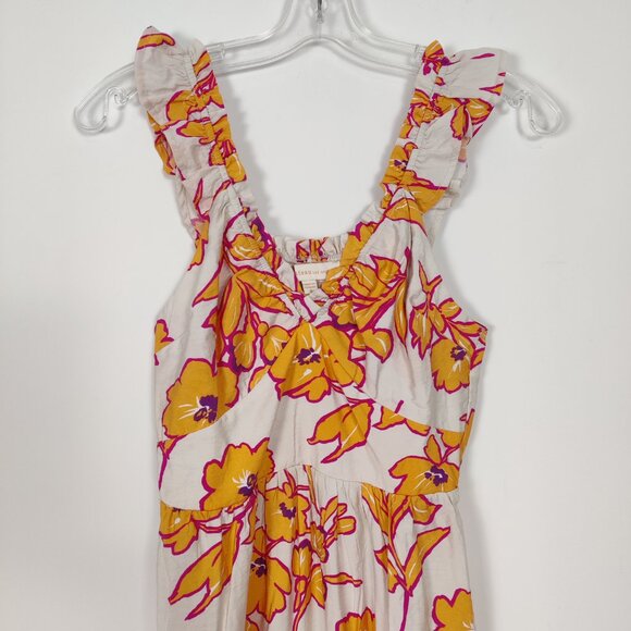 Monteau LA Women's Dress Size S Y2K Orange Floral Bohemian Boho Tiered Summer - Picture 3 of 10
